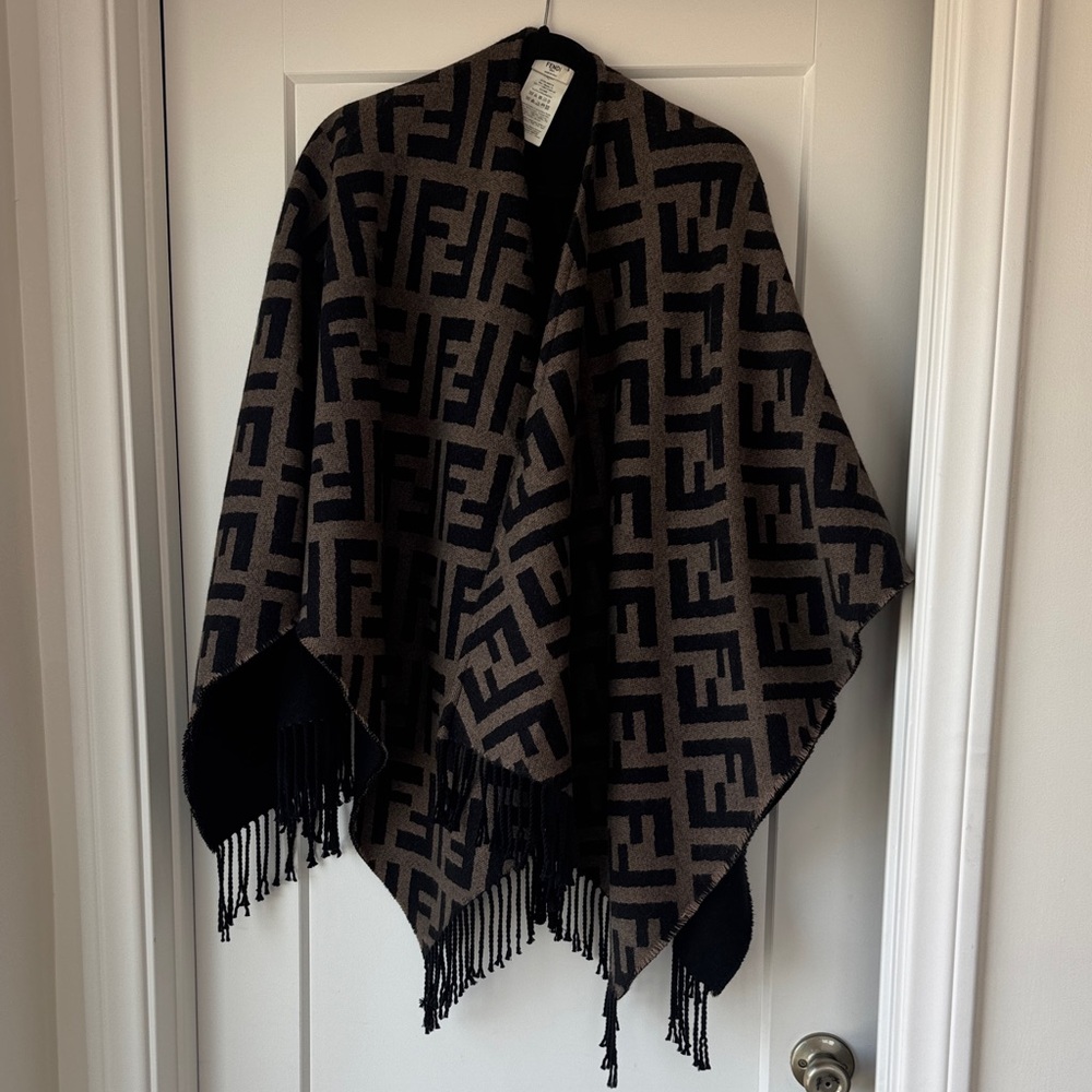 Fendi Dark Patterned Fringe Shawl